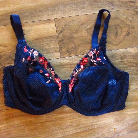 Elomi Blue Charley Unlined Sheer Lace Plunge Underwire Bra size 36H - Picture 1 of 7